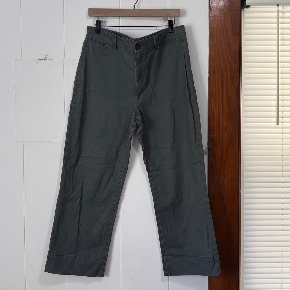Loft Womens Olive Green Wide Leg Crop Pants Stretch Cotton Twill Size 12